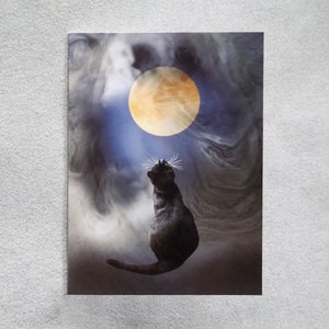 Black Cat Full Moon Card