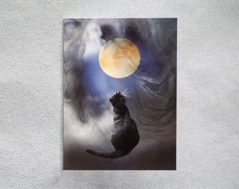 Black Cat Full Moon Card