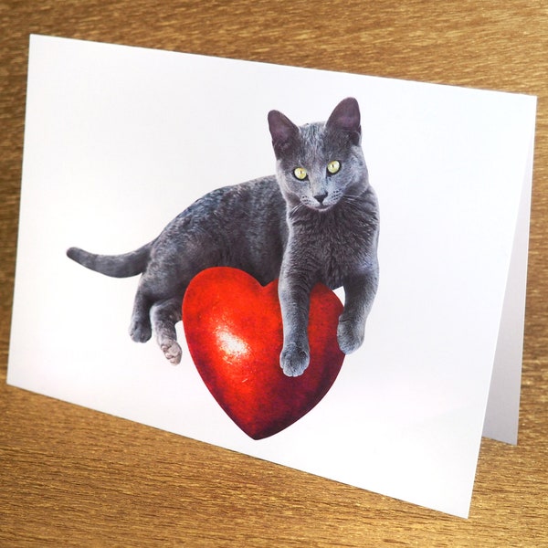 Gray Kitten with a Red Heart Card, Cat Love Valentine's Day Card