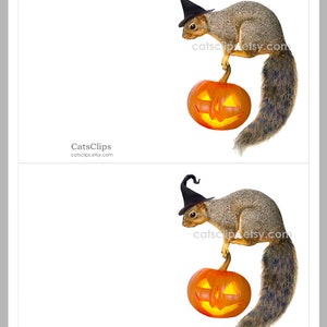 Witch Squirrel with Jack-o-Lantern Printable Halloween Card, Digital Squirrel Halloween Card image 5