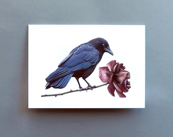 Crow with Dark Rose Anniversary Card