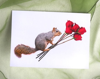 Squirrel Red Roses Valentine's Day Card