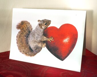 Squirrel with Big Red Heart Printable Valentine's Card, Digital Squirrel Card, Instant Download Valentine's Day Card