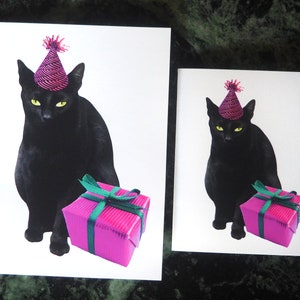 Black Cat Present Printable Birthday Card - Etsy