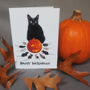 Black Cat with Jack-o-Lantern and Rats Halloween Card