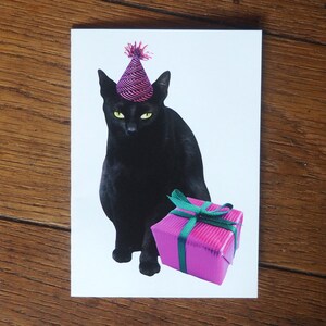 Black Cat Present Printable Birthday Card - Etsy