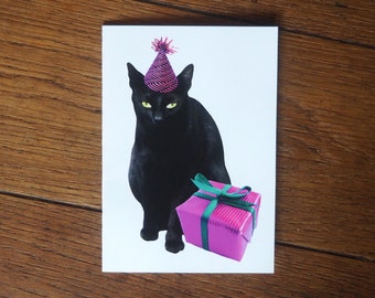 Black Cat Present Printable Birthday Card