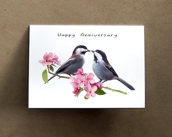 Chickadee Flowers Anniversary Card, Bird Wedding Anniversary