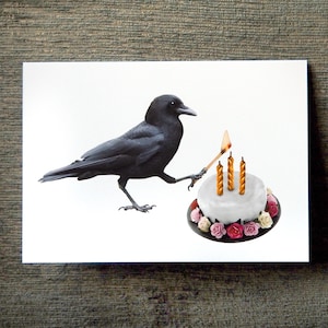 Carte d'anniversaire gâteau corbeau