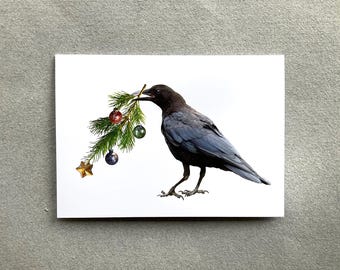Crow Little Christmas Tree Glitter Holiday Card