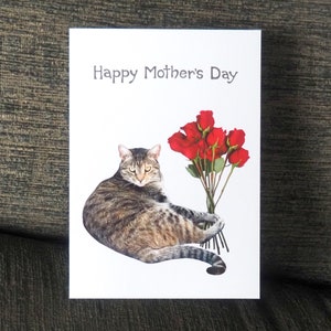 Carte Fête des Mères avec roses chat tigré