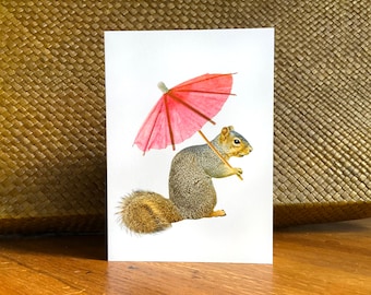 Squirrel with Pink Parasol Card