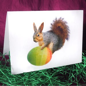 Easter Squirrel Rainbow Egg Printable Easter Card, Digital Easter Egg Card