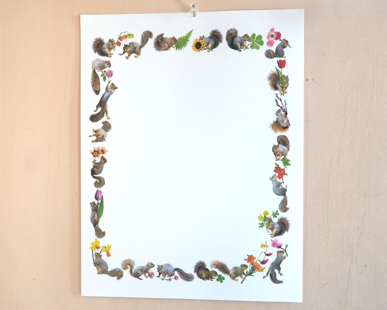 Squirrels With Flowers Digital Border Printable Squirrel - Etsy