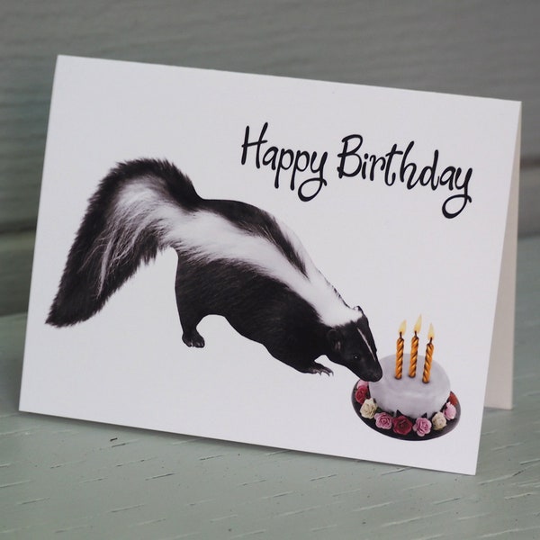 Skunk with Birthday Cake Printable Birthday Card, Digital Skunk Birthday Card