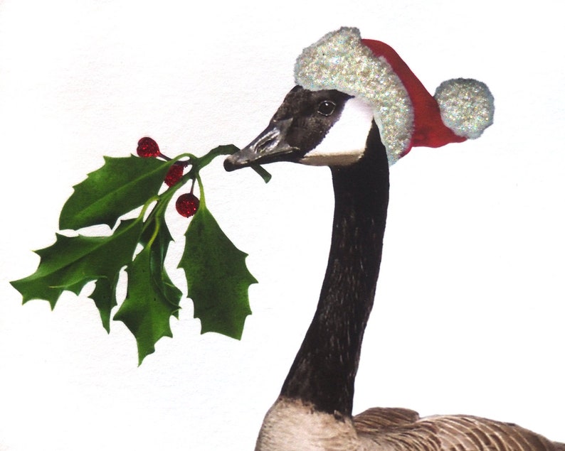 Christmas Goose Glitter Holiday Card Canadian Goose With Etsy