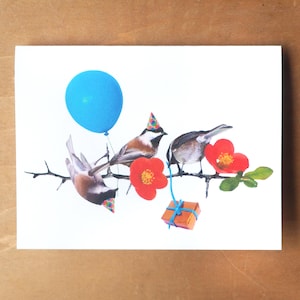 Carte d'anniversaire imprimable de partie de mésange, carte d'anniversaire d'oiseau