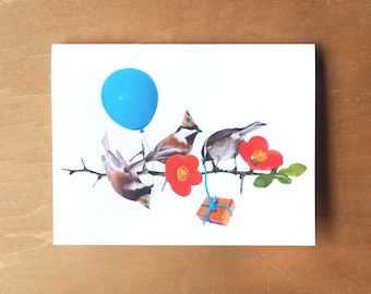 Biglietto di auguri di compleanno stampabile per la festa delle cince, biglietto di auguri di compleanno per uccelli