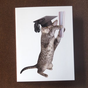 Afdrukbare kat afstudeerkaart, kitten met diploma afdrukbare afstudeerkaart, digitale afstudeerkaart