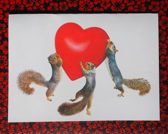 Squirrels Red Heart Printable Valentine's Card, Printable Squirrel Heart Card, Squirrel Valentine Printable Card