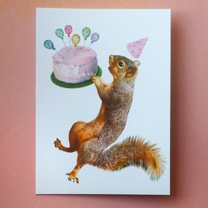 Squirrel with Cake Glitter Card, Squirrel Birthday Card