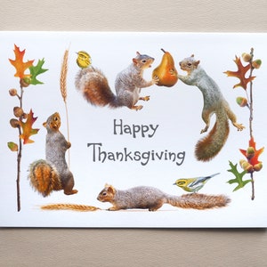 Carte de Thanksgiving écureuils et oiseaux