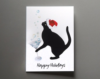 Santa Cat with Martini Holiday Card