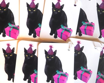 10 Black Cat Gift Tags, Birthday Favor Bag Tags