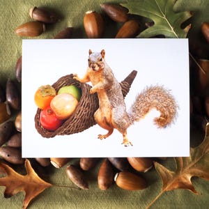 Carte de Thanksgiving Écureuil avec corne d'abondance