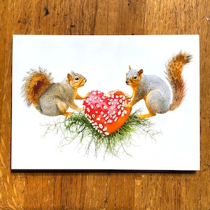 Squirrels with Red Mushroom Heart Love Card