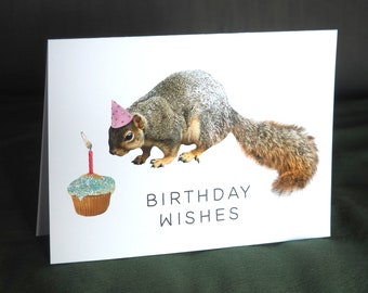Squirrel with Cupcake Birthday Wishes Card, Glitter Birthday Card