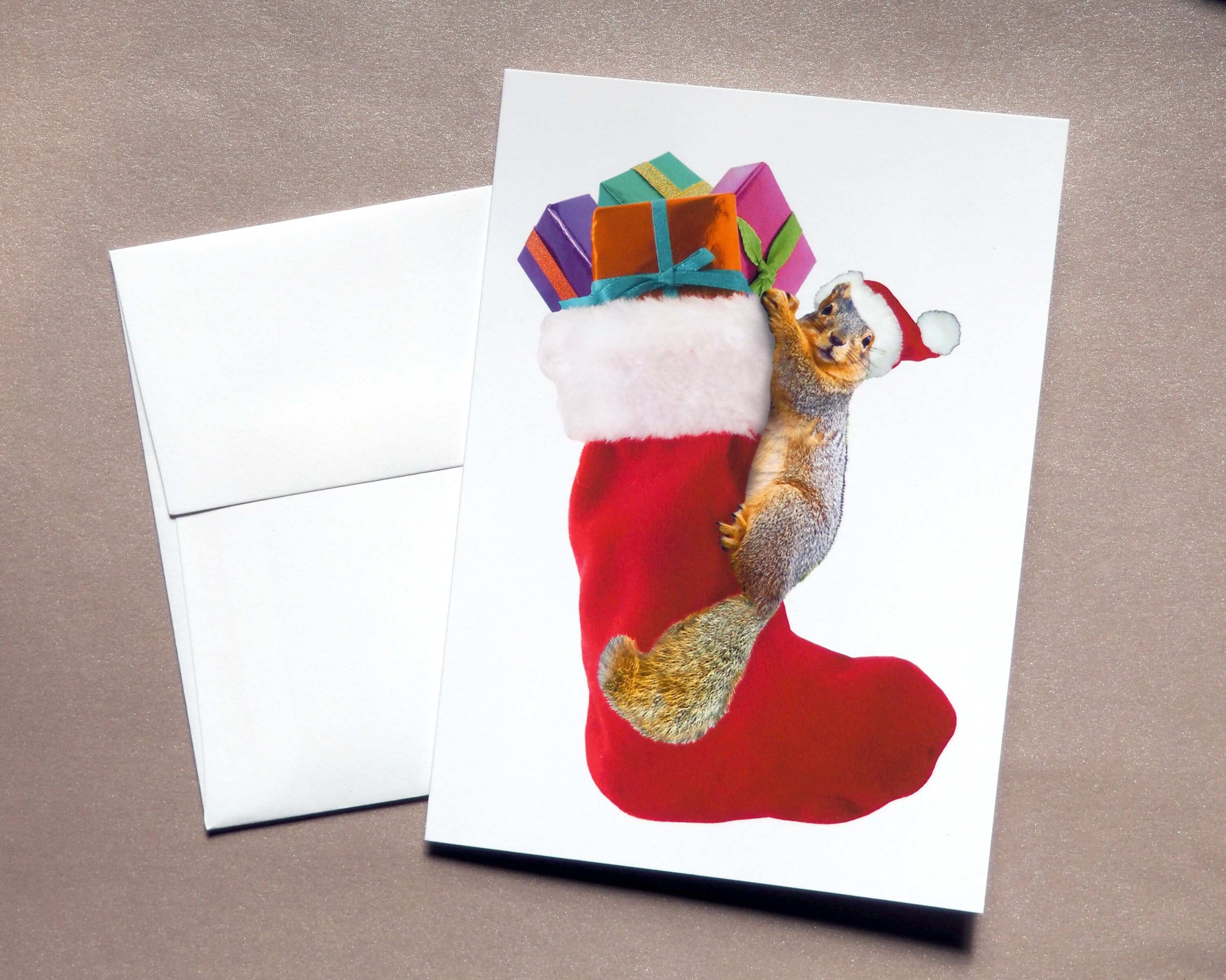Squirrel Stocking Christmas Card - Etsy