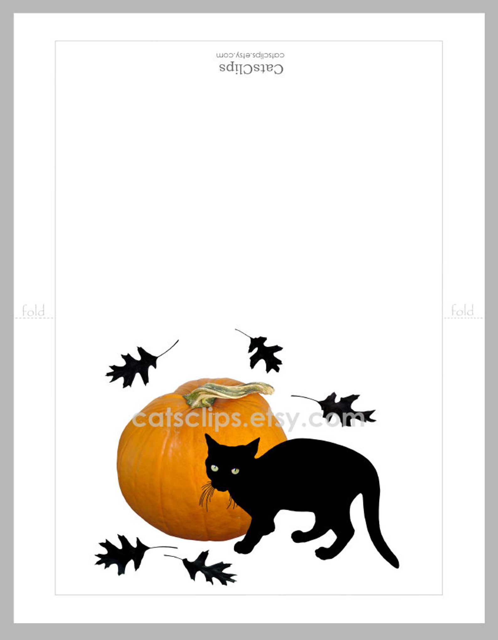 Small Black Cat With Pumpkin Printable Card Black Cat Digital | Etsy
