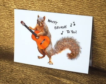 Squirrel Playing Guitar Birthday Card