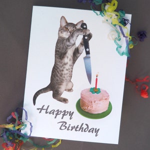 Cat Cutting Cake Printable Birthday Card
