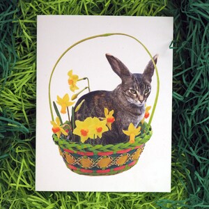 Chat lapin dans un panier de fleurs carte de Pâques imprimable