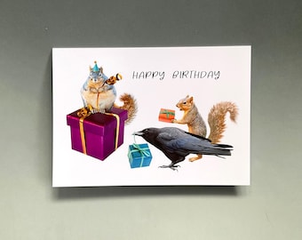 Squirrels and Crow Birthday Card