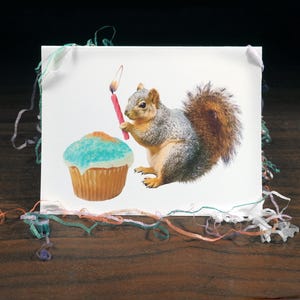 Squirrel with Cupcake Printable Birthday Card