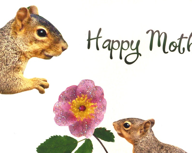 Baby Squirrel with Glittered Rose Happy Mother's Day Card ...