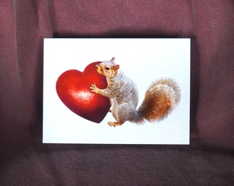 Squirrel Hugging Heart Valentine’s Card, Squirrel Anniversary