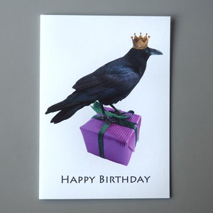 Carte d'anniversaire scintillante Raven King, carte d'anniversaire oiseau