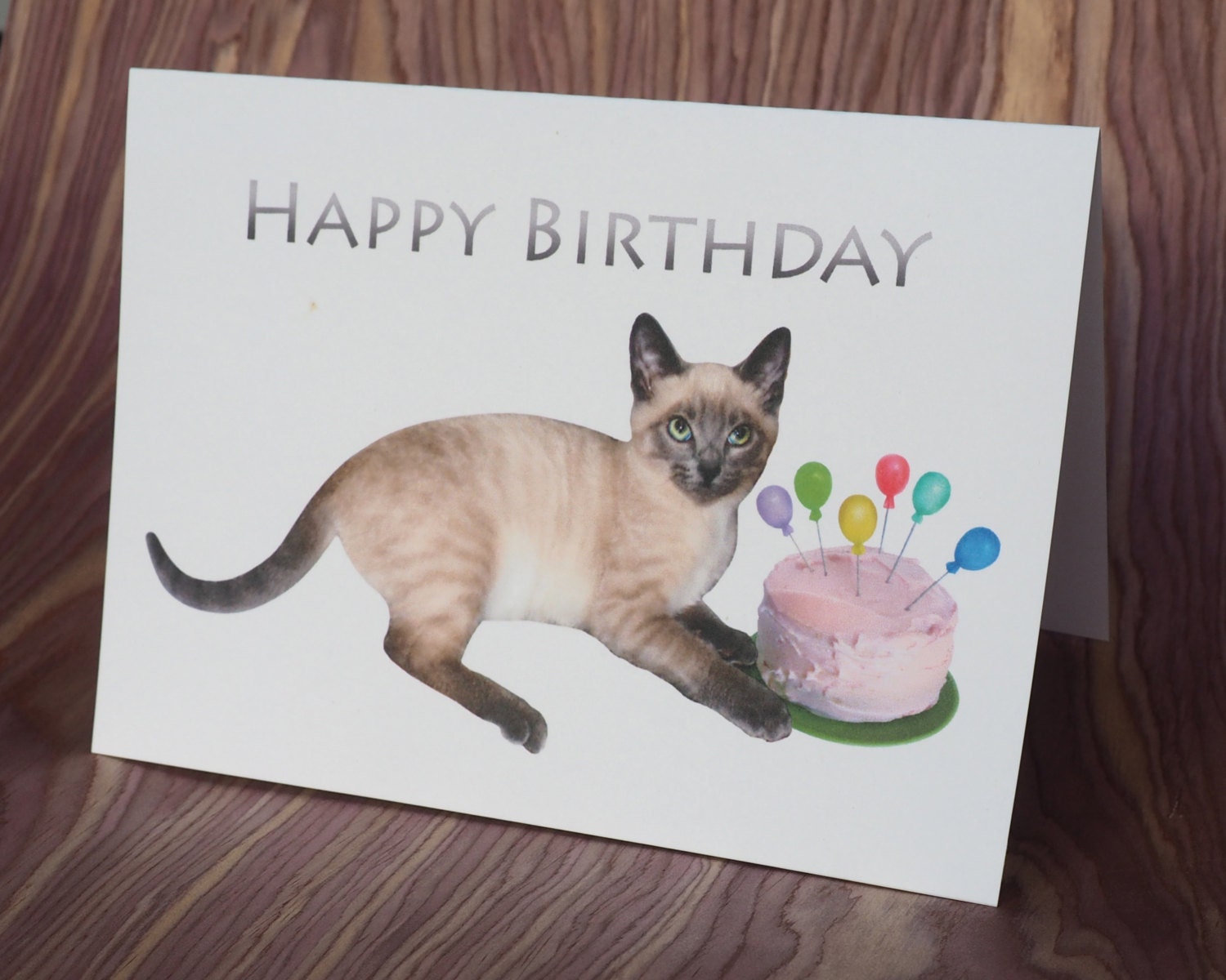 Siamese Kitten With Cake Printable Birthday Card Digital Cat - Etsy