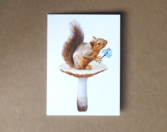 Squirrel with Flowers on Mushroom Card