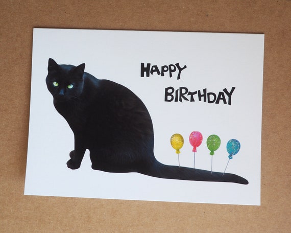 Chat Noir Avec Les Petits Ballons Colores Sur La Carte Etsy France