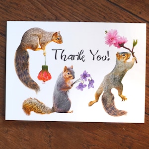 Squirrels with Flowers Thank You Card