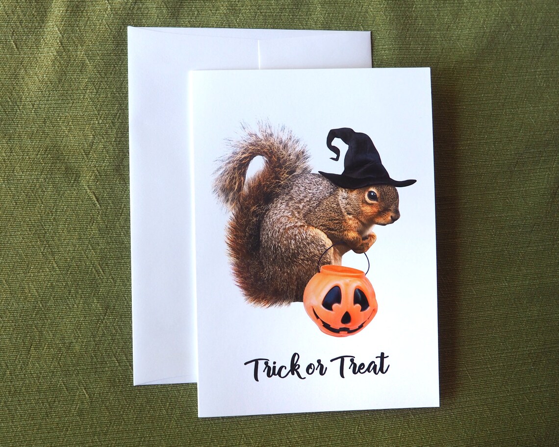 Squirrel Trick or Treat Halloween Card Etsy