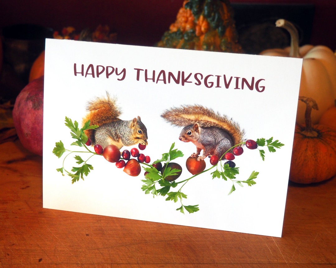 Squirrels With Chestnuts and Cranberries Thanksgiving Card Etsy