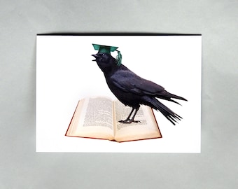 Crow on Book Graduation Card