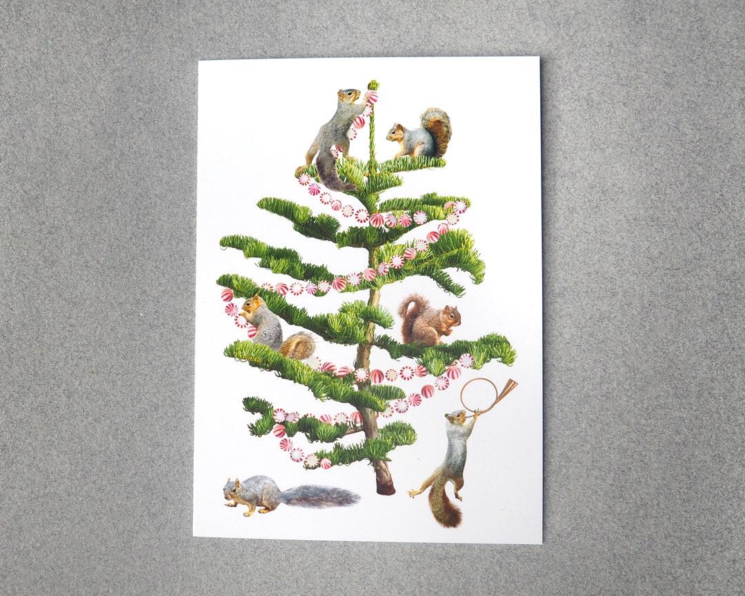 Squirrels Peppermint Tree Christmas Card Etsy