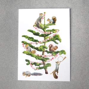 Carte de Noël Écureuils menthe poivrée